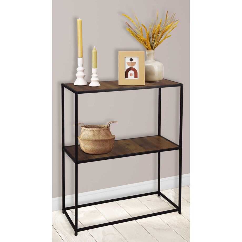 Loftowy regał z 2 półkami, metal i MDF, 71 x 31 x 85 cm