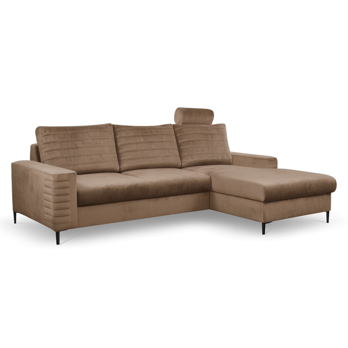 Narożnik rozkładany z zagłówkiem i pojemnikiem OLI, prawostronny, brązowy