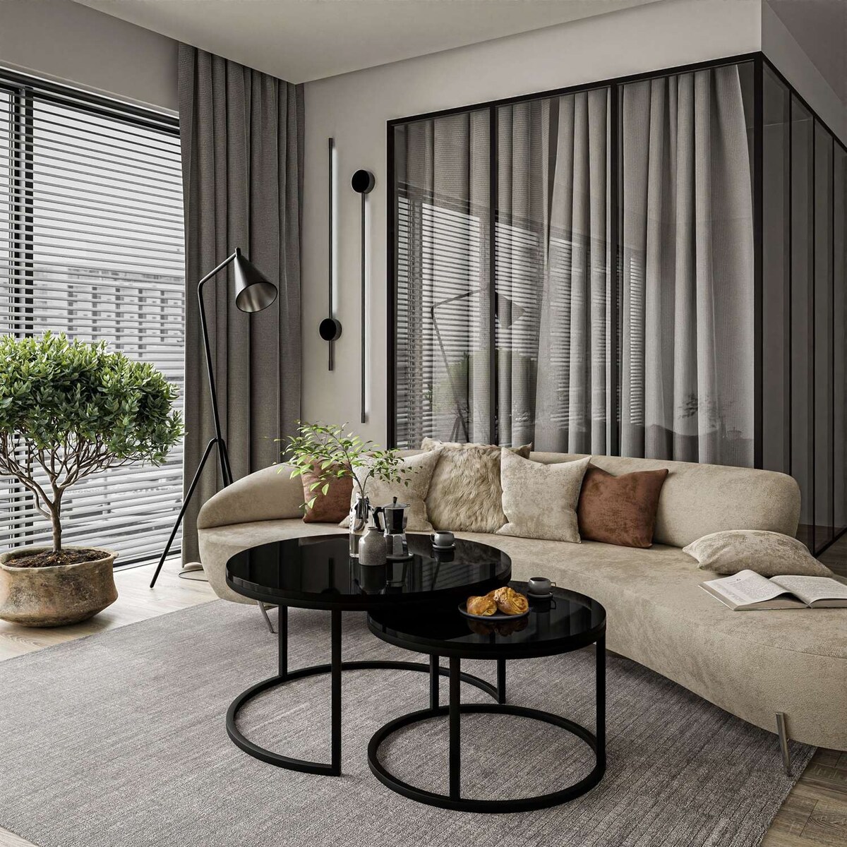 Okrągły stolik kawowy CIRI 2w1 czarny połysk 80/60 cm