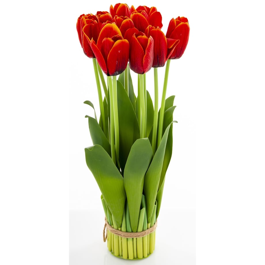 Dekoracja - bukiet sztucznych kwiatów 38x16x16 cm TULIPANY czerwone