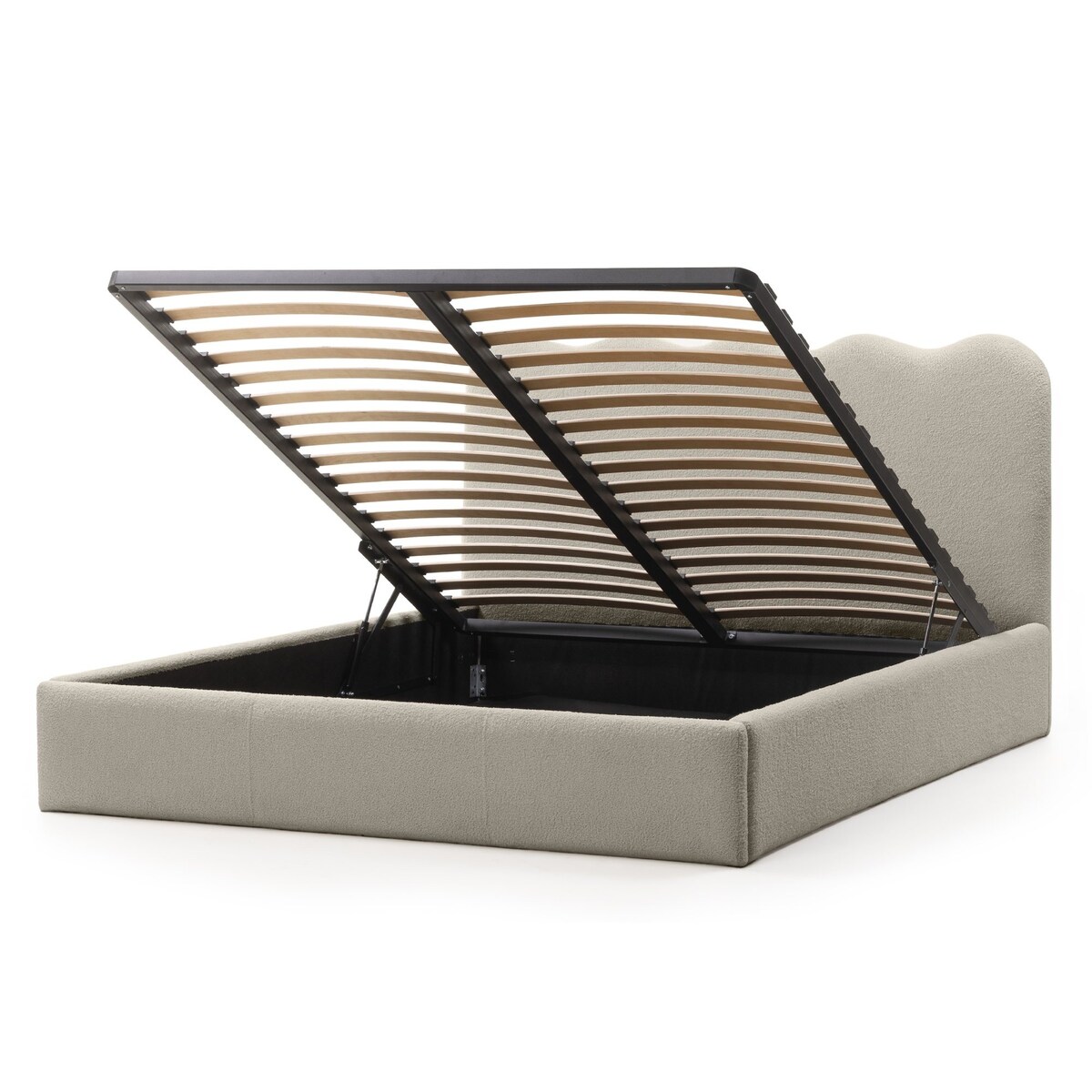 Łóżko 160x200 cm ze stelażem i pojemnikiem bouclé beżowe