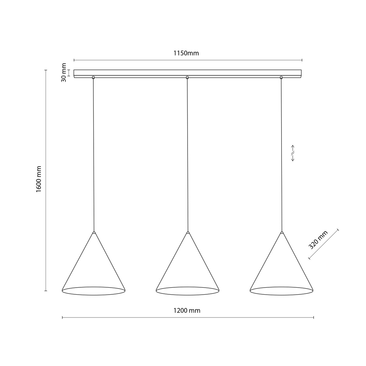 Czarna Lampa Wisząca Na Listwie Stożki Metalowe Tk Lighting Cono L