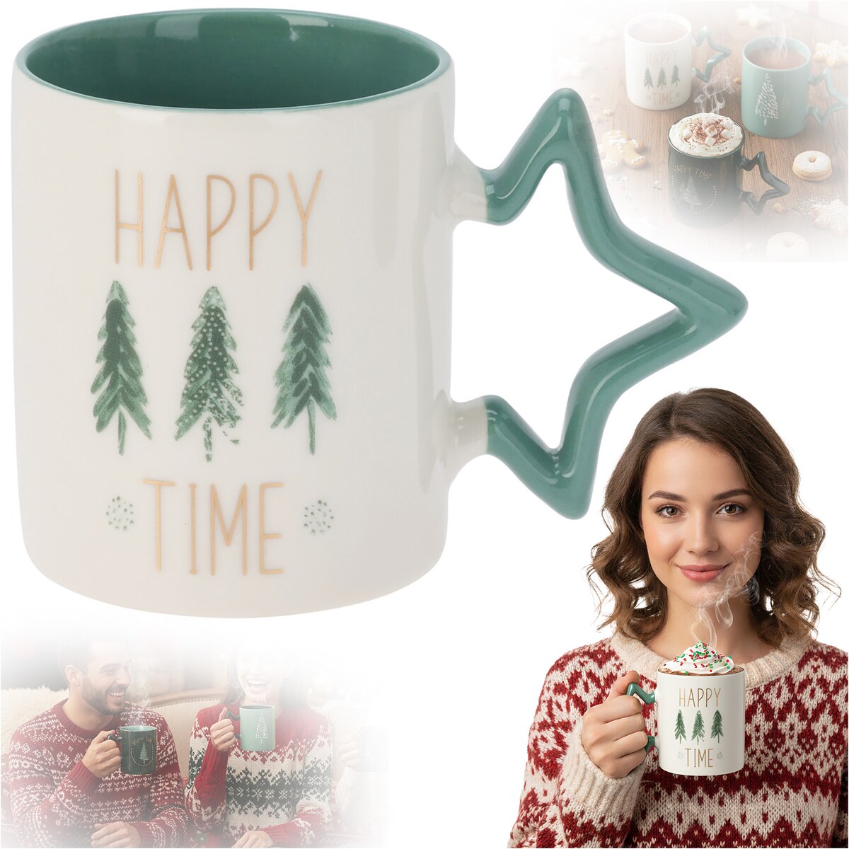 Kubek Z Uchem Świąteczny 380 Ml Porcelanowy Zimowy Świąteczny