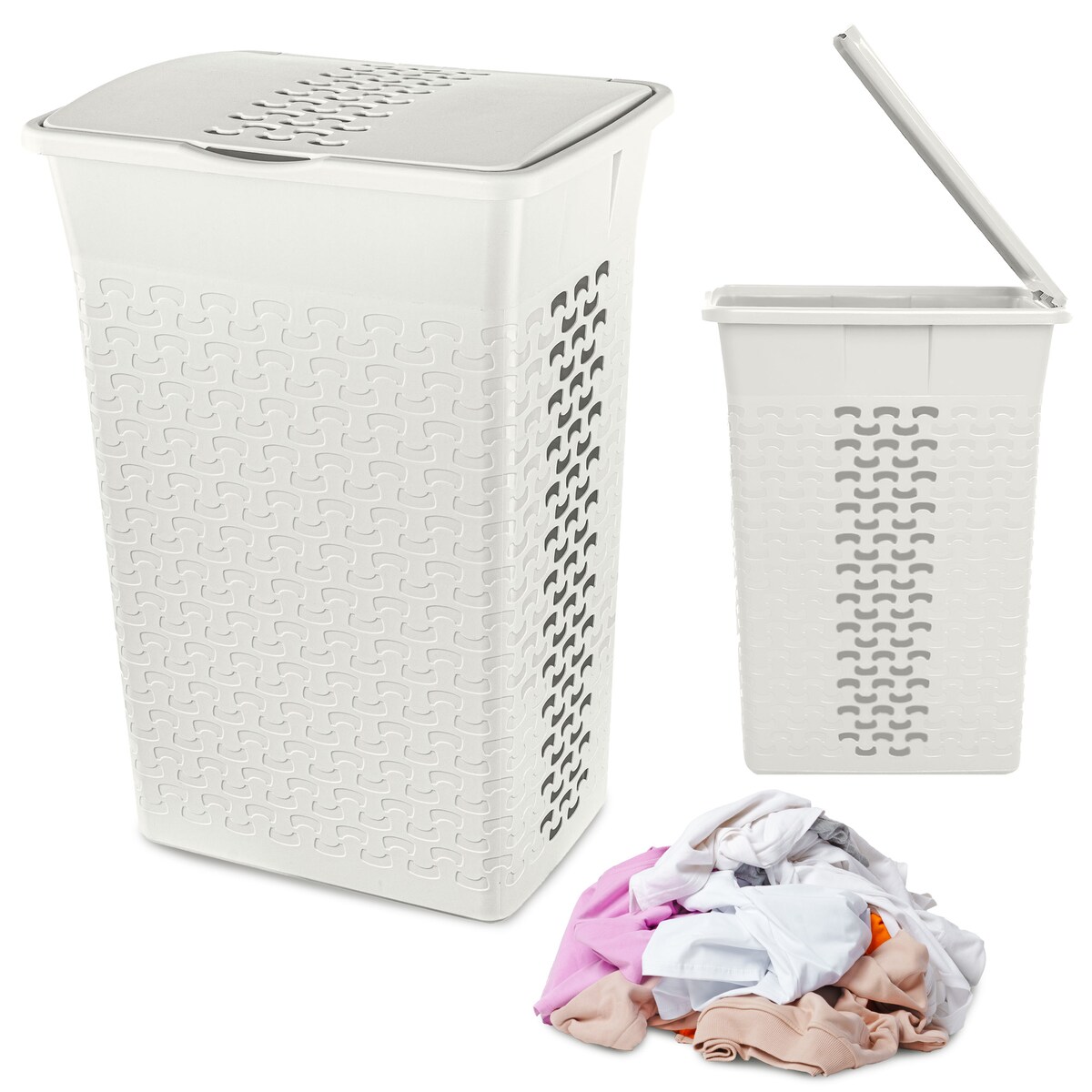 Kosz Na Pranie Bieliznę Wolnostojący Łazienkowy 55 L Biały