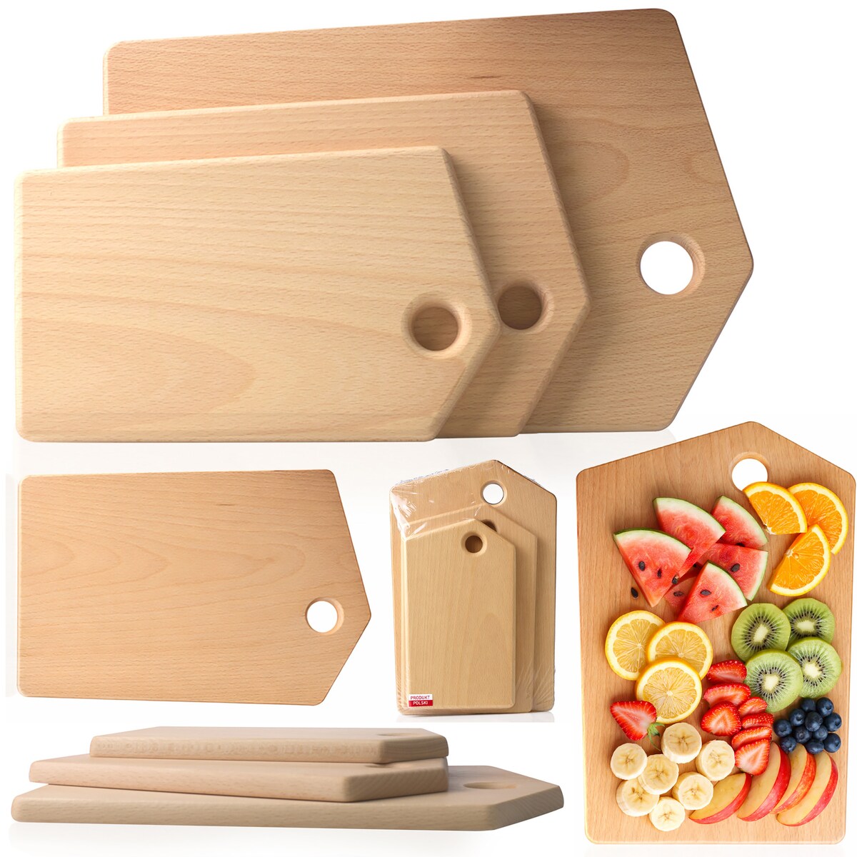 Deski Drewniane Kuchenne Do Krojenia Serwowania Zestaw 3 Szt Naturalne Drewno