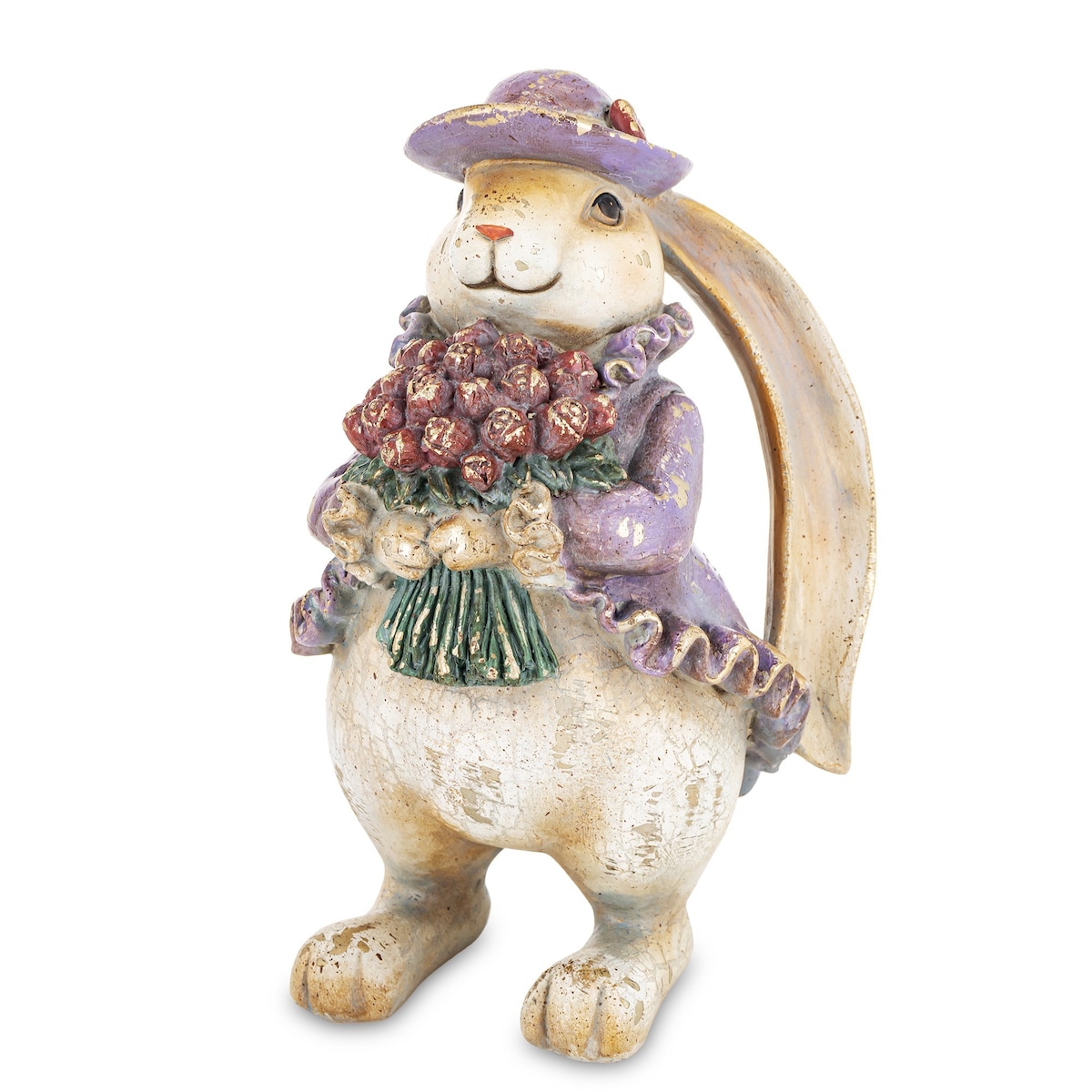 Dekoracja - króliczka z bukietem 22x13x12 cm DŁUGOUCHA