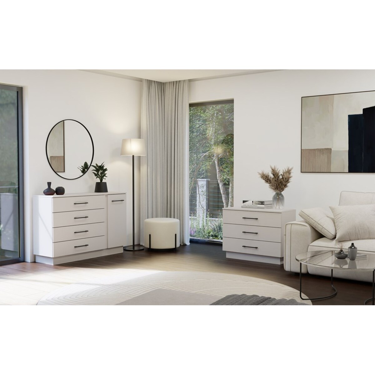 Komoda AMBER 1D4S Szafka 1 Drzwi 4 Szuflady Do Sypialni Salonu Kaszmir Beż