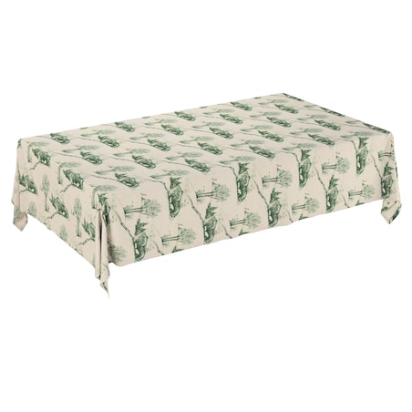 Obrus prostokątny 100 x 100 cm zielony wzór cottage na beżowym tle