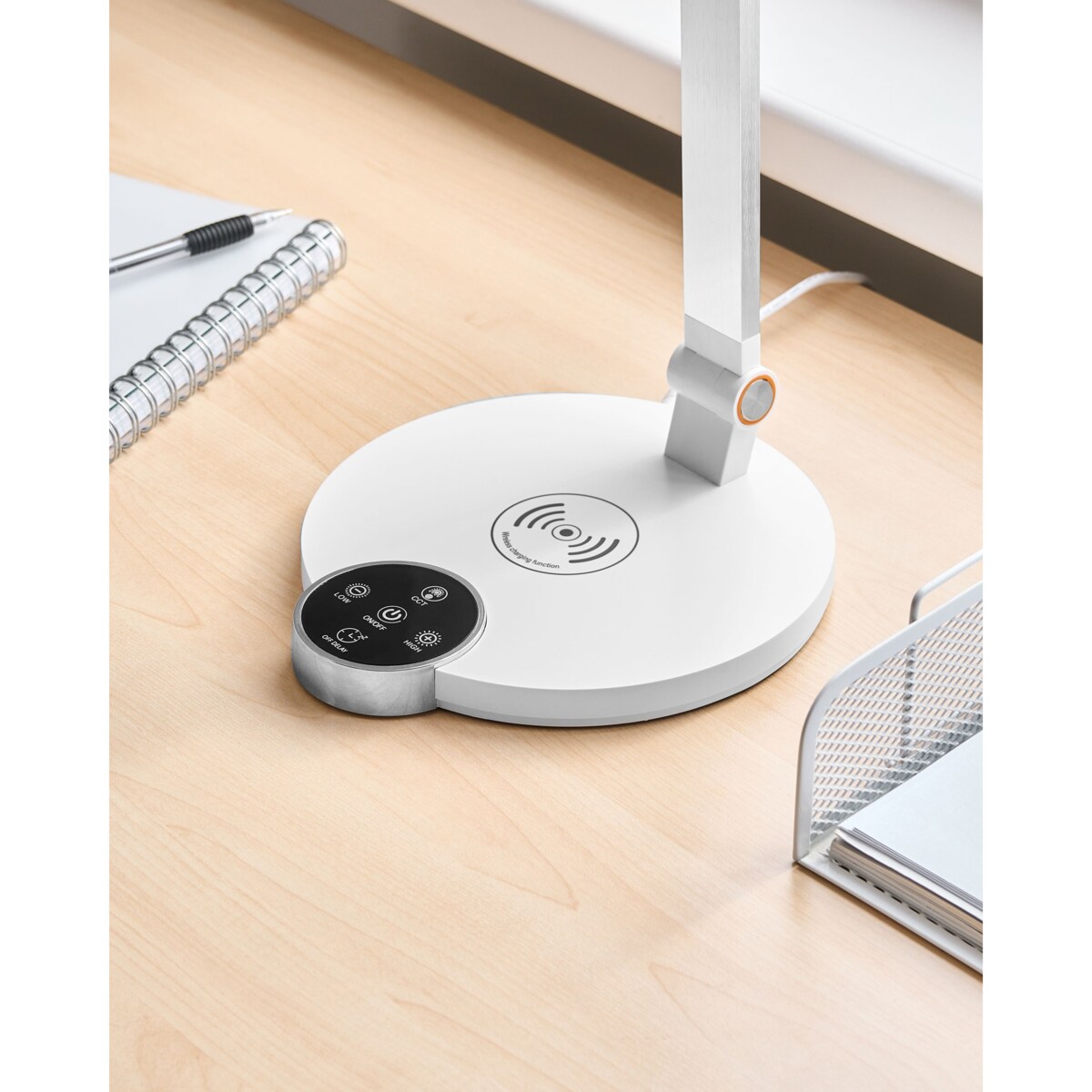 Lampa biurkowa LED CAROY Z ładowarką indukcyjną Biały