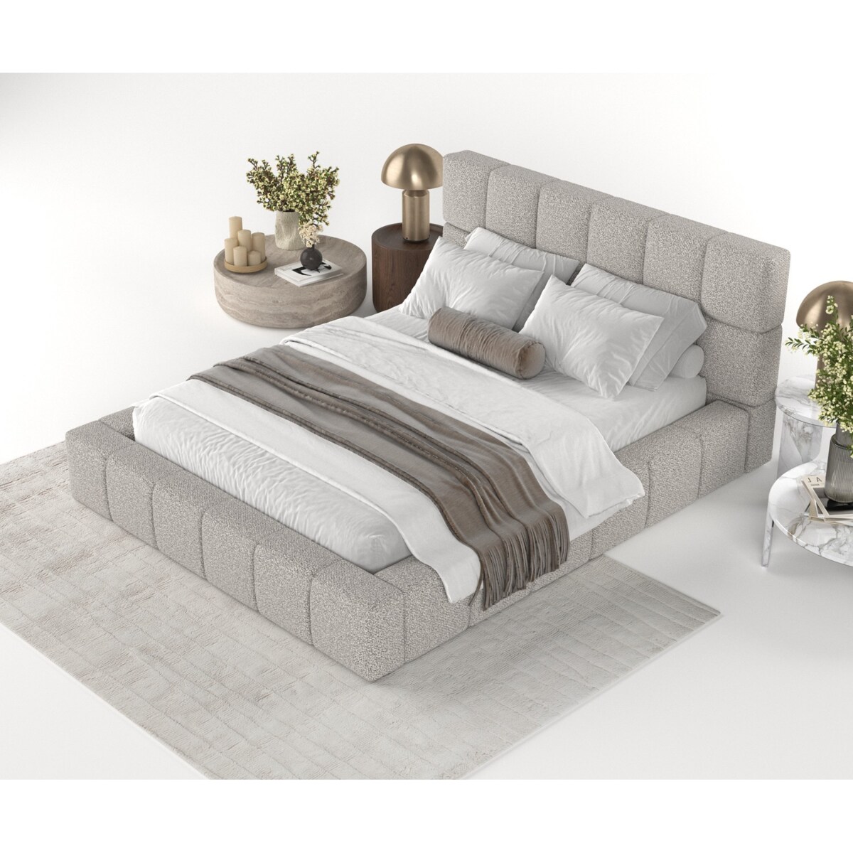 Łóżko tapicerowane PAROS 180x200 z pojemnikiem, Szary, tkanina Bubble 06