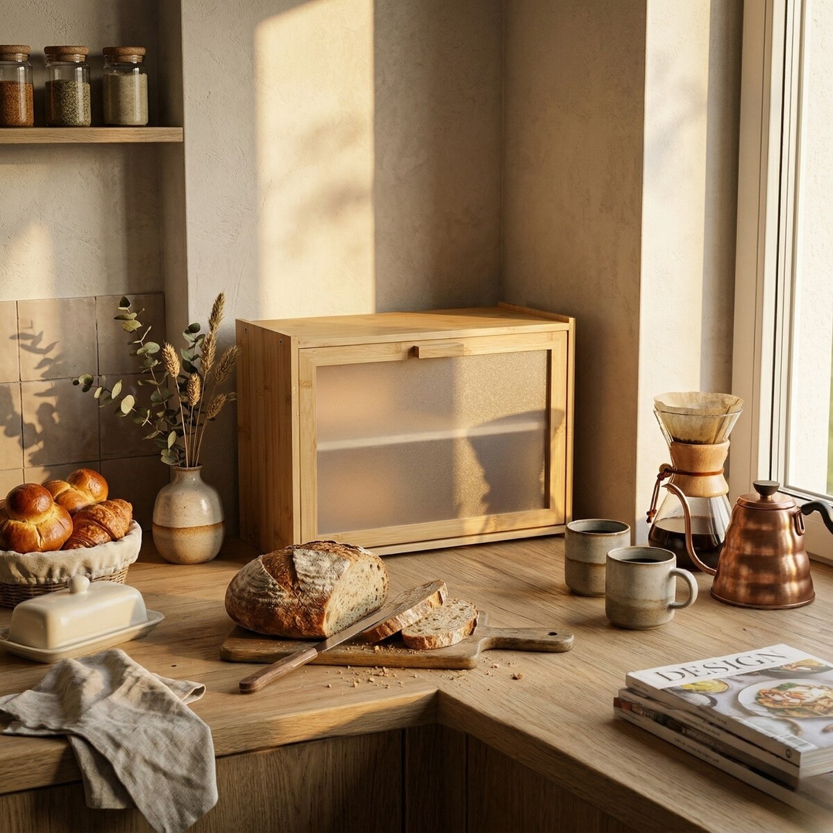 Bambusowy chlebak piętrowy DOPPIO, 17 x 40 x 31 cm, dwie półki