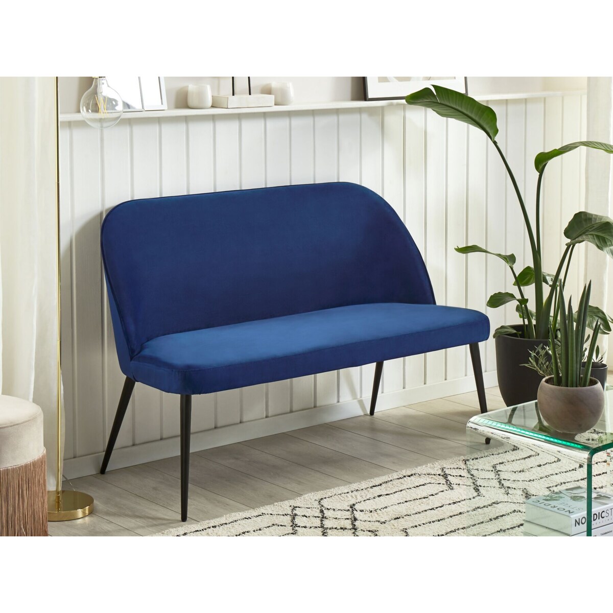 Ławka tapicerowana 2-osobowa welurowa niebieska OSBY