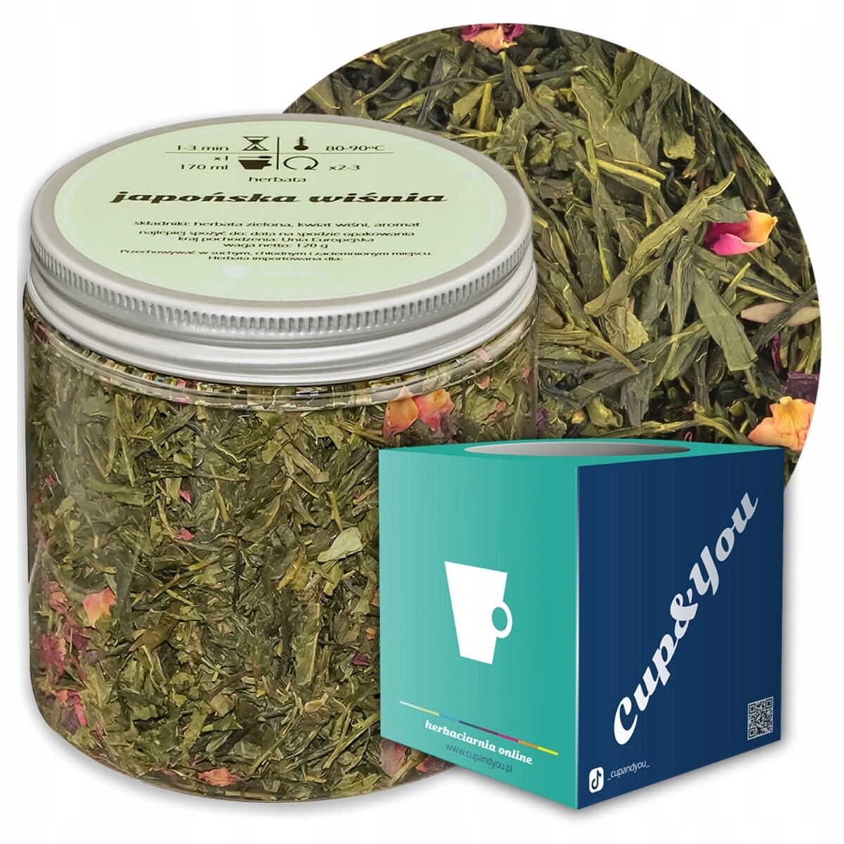 Herbata zielona sypana JAPOŃSKA WIŚNIA o smaku wiśniowym PREMIUM Cup&You - herbata liściasta sypana mieszanka napar susz - gotowa na prezent upominek