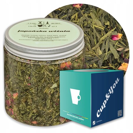 Herbata zielona sypana JAPOŃSKA WIŚNIA o smaku wiśniowym PREMIUM Cup&You - herbata liściasta sypana mieszanka napar susz - gotowa na prezent upominek