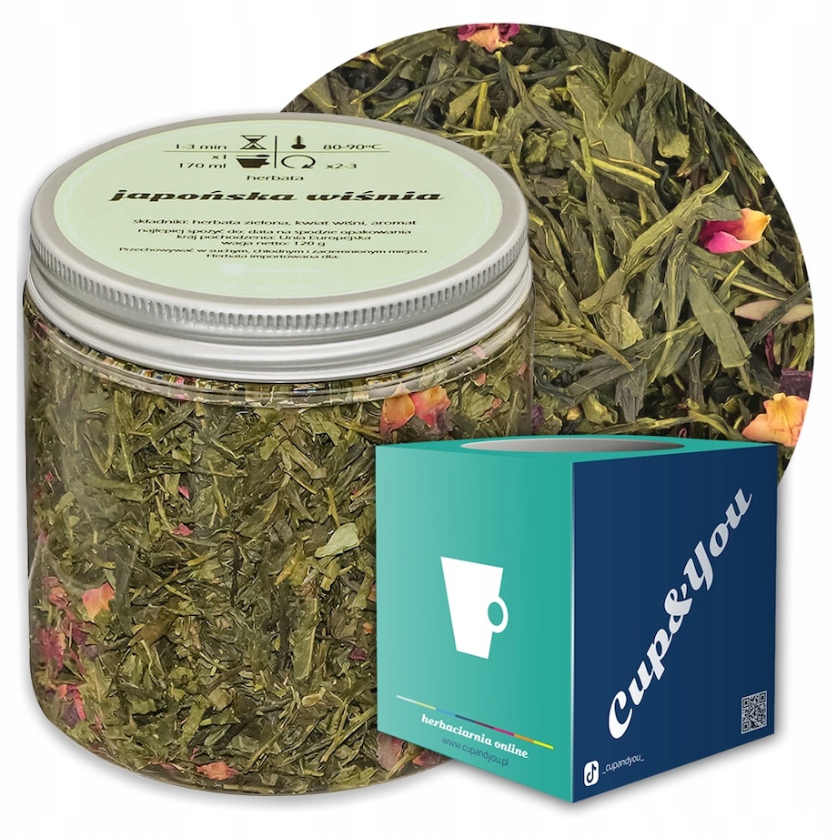 Herbata zielona sypana JAPOŃSKA WIŚNIA o smaku wiśniowym PREMIUM Cup&You - herbata liściasta sypana mieszanka napar susz - gotowa na prezent upominek