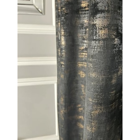 Zasłona ze złotymi przetarciami 140x270 cm na taśmie marszczącej | czarna ze złotem