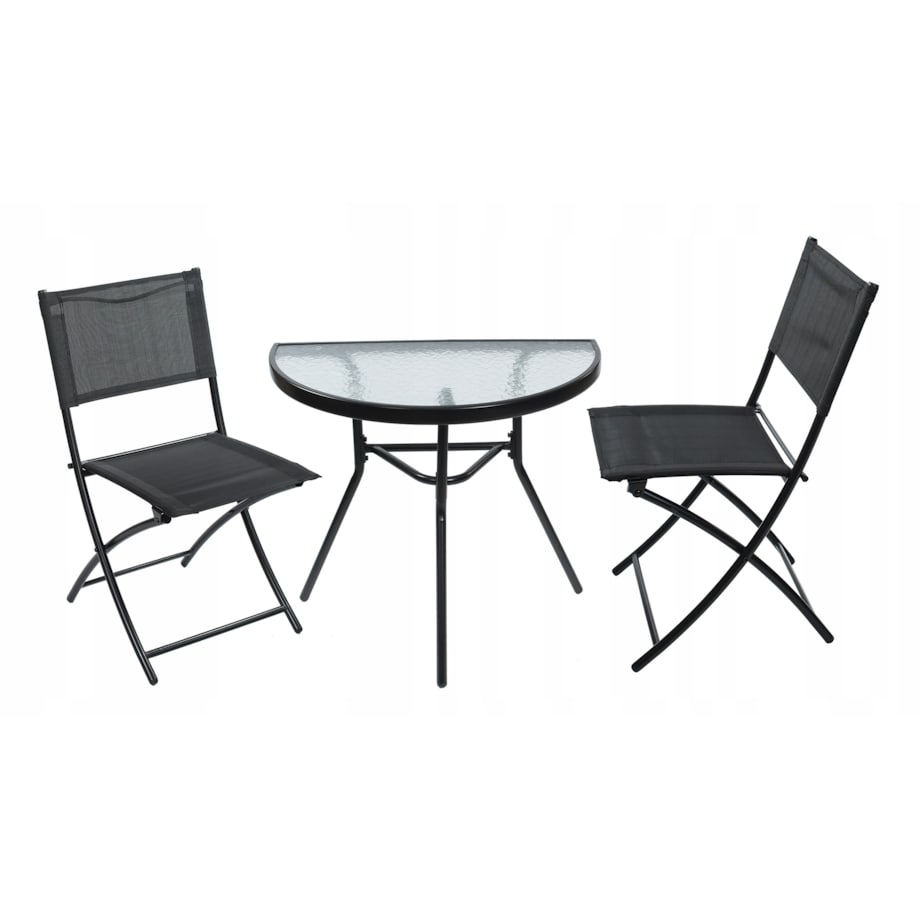 Meble na Balkon Ogród Taras Komplet STÓŁ 2 KRZESŁA składane czarny stolik