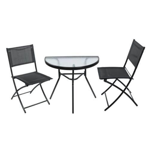 Meble na Balkon Ogród Taras Komplet STÓŁ 2 KRZESŁA składane czarny stolik