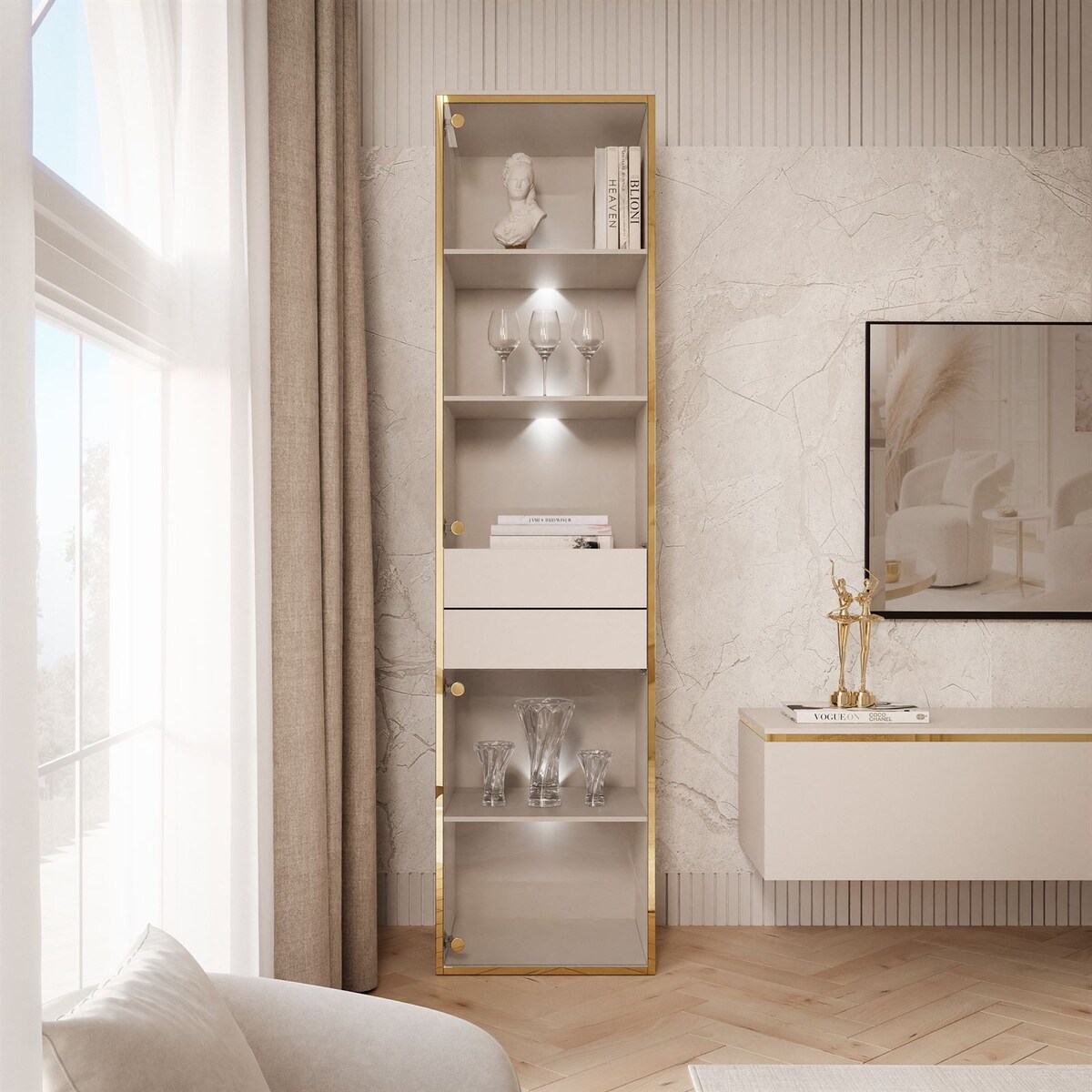 Witryna AURORA kaszmir z oświetleniem LED ślizgi