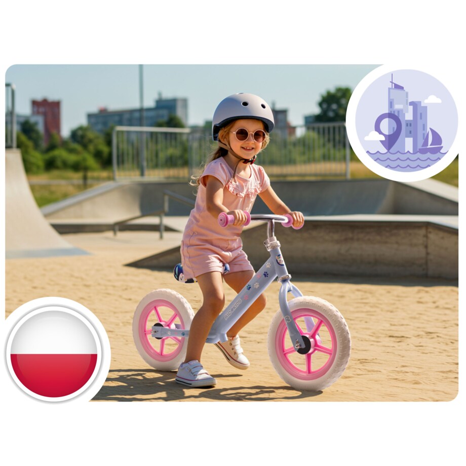 Rowerek biegowy dla dzieci jeździk lekki stabilny Ricokids różowo-niebieski