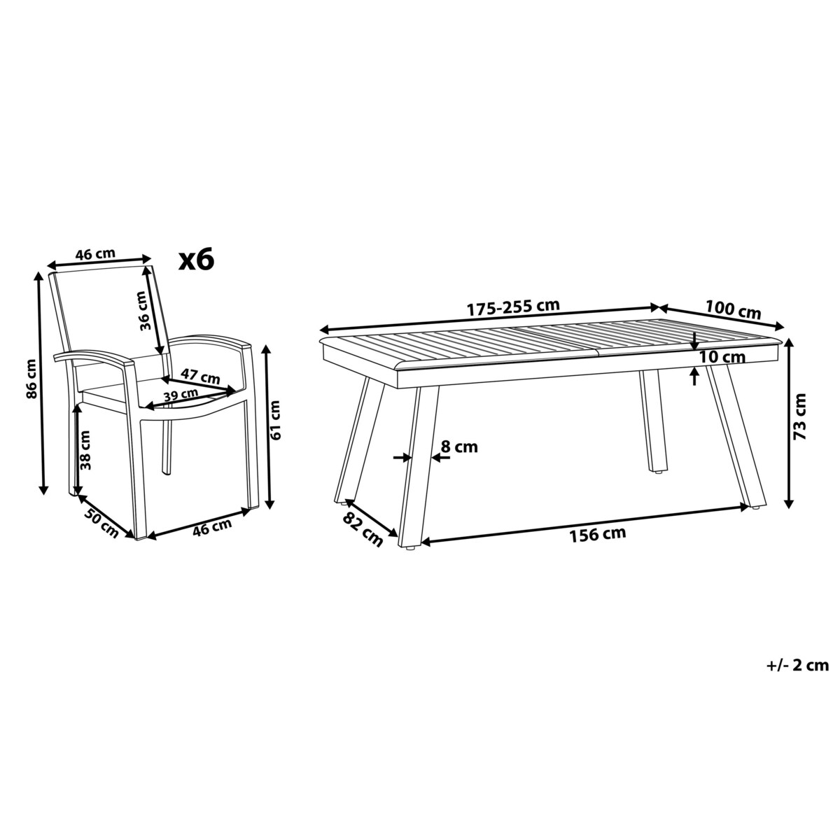 Zestaw ogrodowy metalowy stół i 6 krzeseł szary PERETA