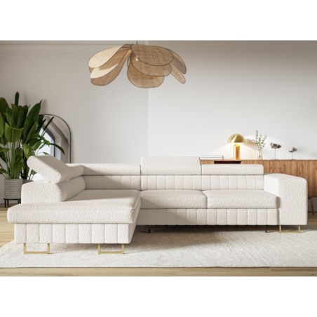 Narożnik NOLA do salonu, na złotych nogach-lewostronny-Catch Me 01- mleczny