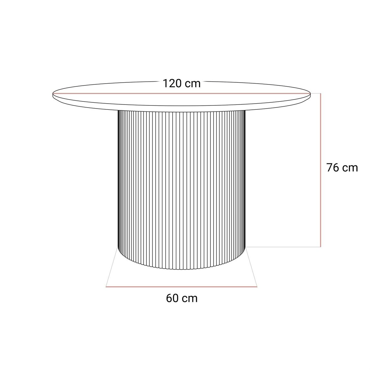 Okrągły stół do jadalni OVI z ryflowaną podstawą, czarny