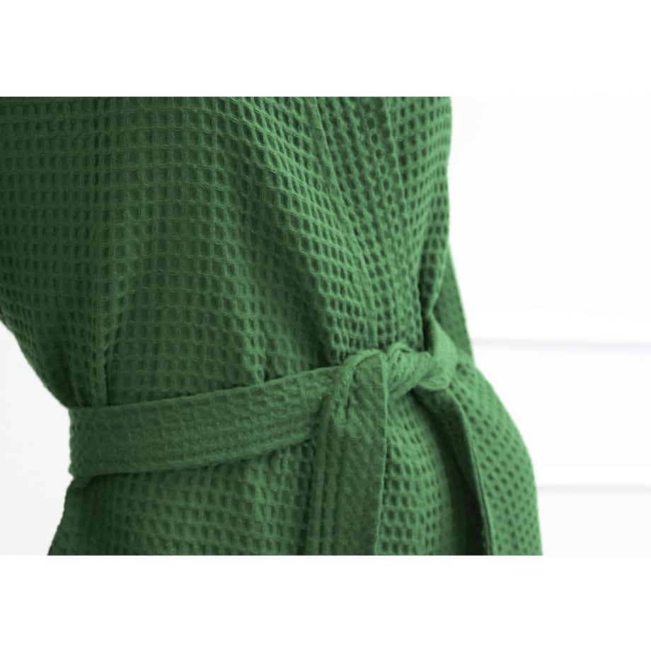 Bawełniany Szlafrok Kimono Gofer Wafel Uniseks Butelkowa Zieleń XXL