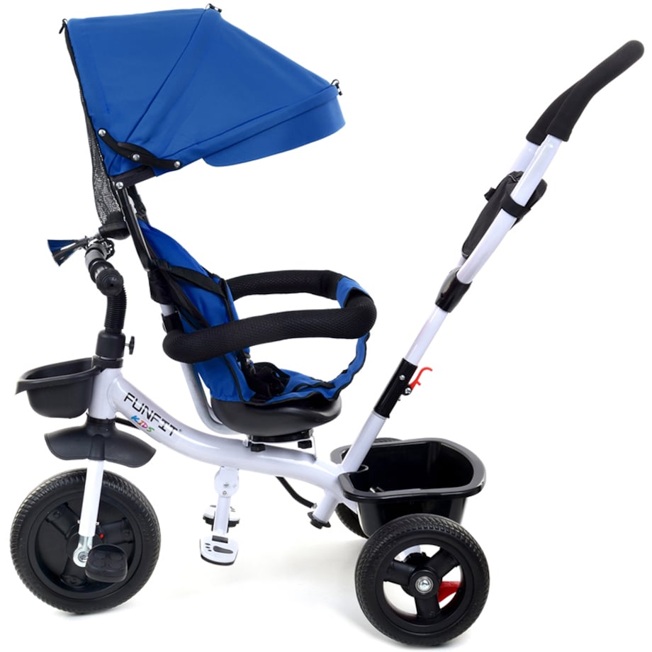 Rowerek trójkołowy spacerowy dla dzieci Funfit Kids niebieski z trąbką