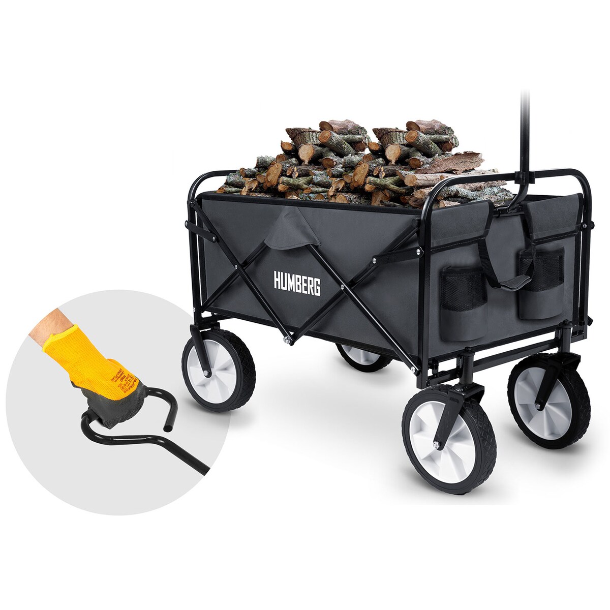 Wózek ogrodowy transportowy skladany Humberg 90 kg + siatka zabezpieczająca