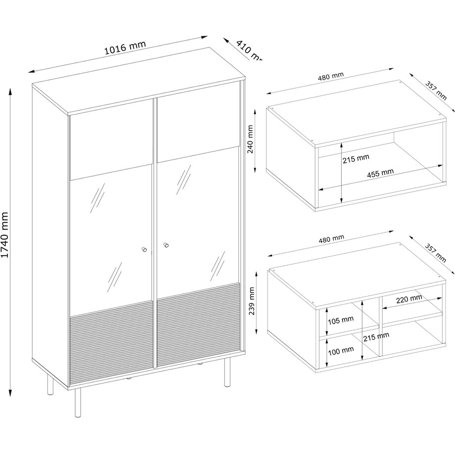 KONSIMO LOFTY Dwudrzwiowa witryna z szufladami w stylu loft