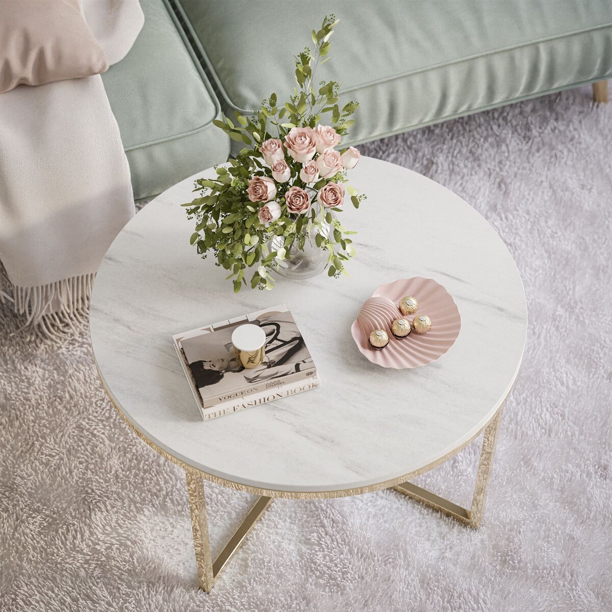 Okrągły stolik kawowy CIRI-X złoty chrom marmur levanto