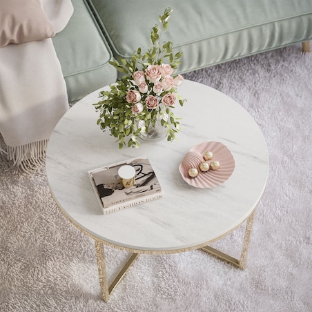 Okrągły stolik kawowy CIRI-X złoty chrom marmur levanto