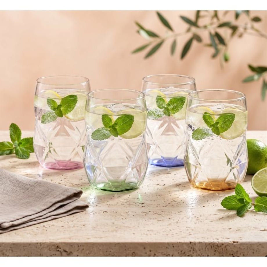 Komplet 4 szklanek z niebieskim dnem 450 ml Geo Fondo Blue 32187