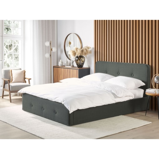 Łóżko z pojemnikiem tapicerowane 180 x 200 cm ciemnoszare RENNES