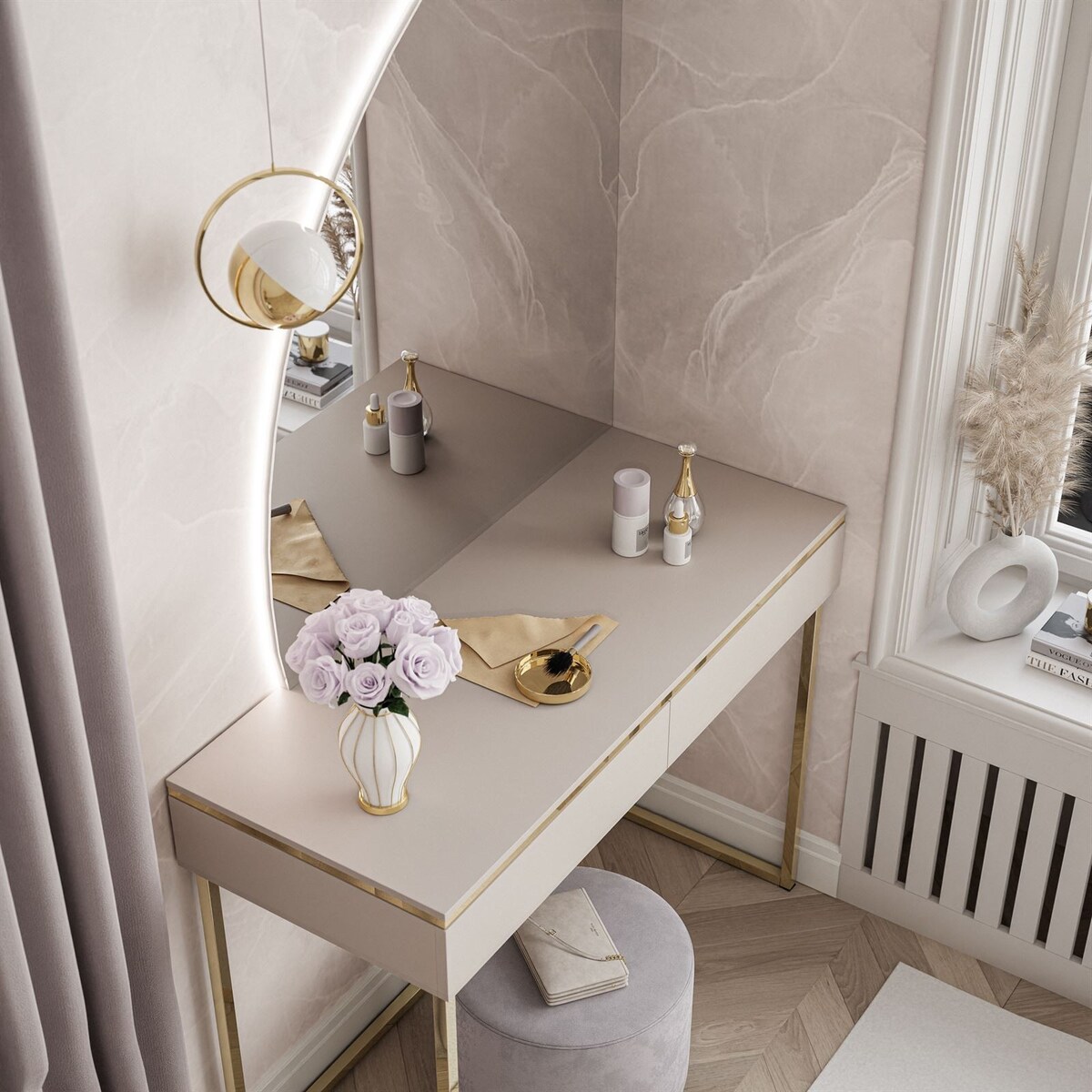 Toaletka AURORA-Q kaszmir złoty chrom lustro lewe