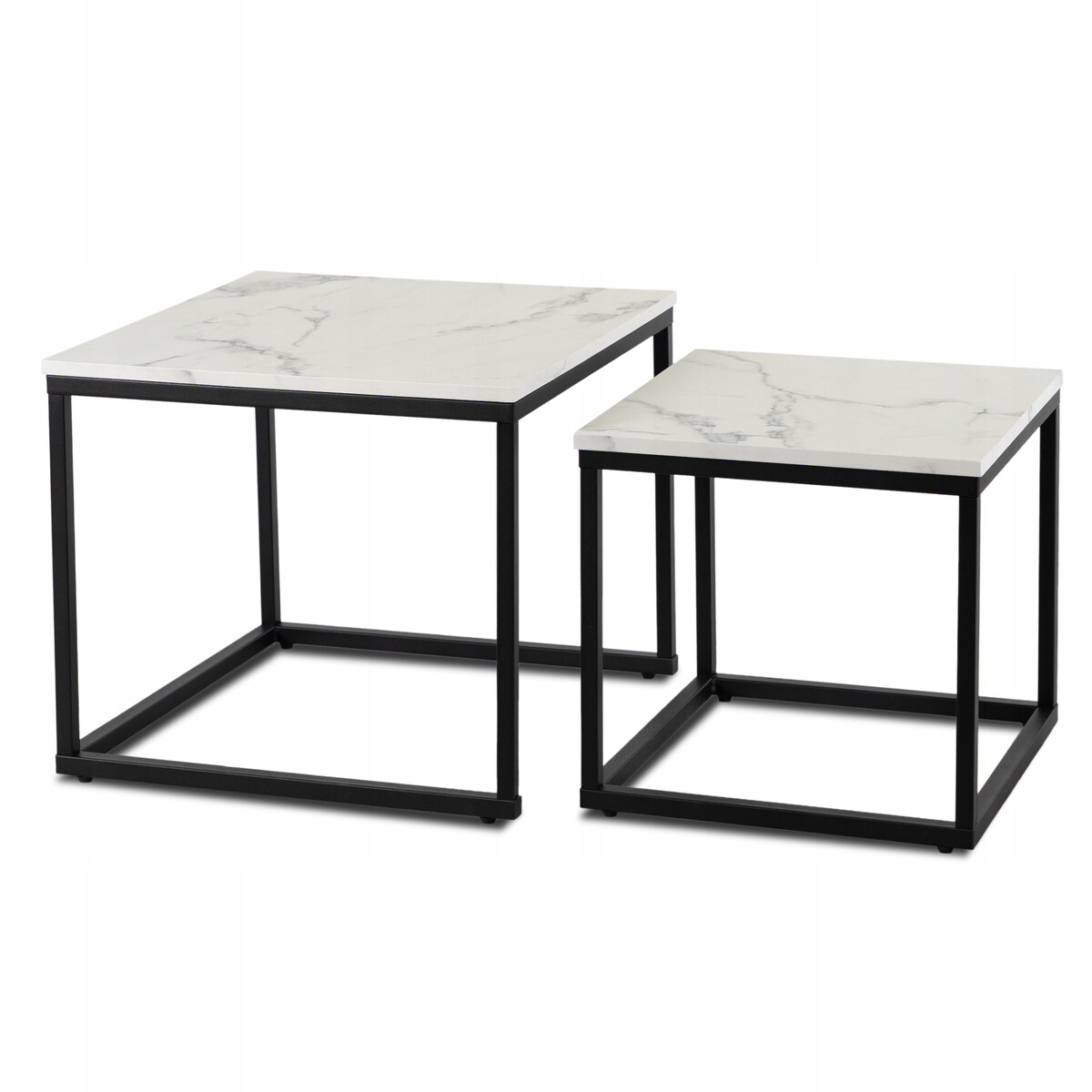 Stolik Kawowy Kwadratowy Marmur Biały Zestaw 2w1 Ława Glamour Biała ORI