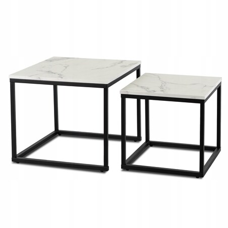 Stolik Kawowy Kwadratowy Marmur Biały Zestaw 2w1 Ława Glamour Biała ORI