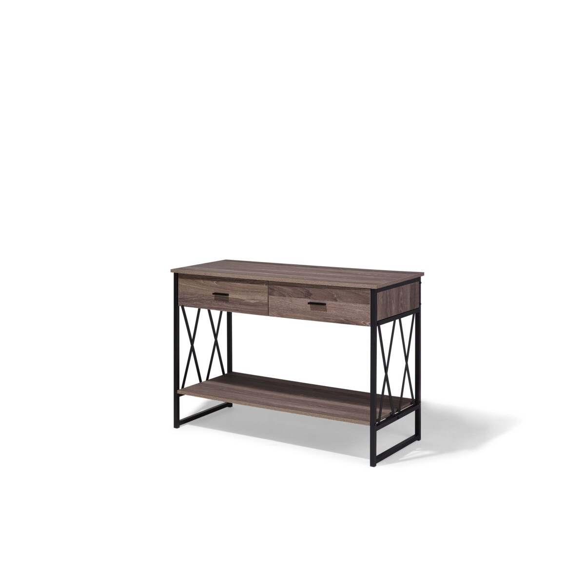 Konsola 2 szuflady brązowoszare drewno z czarnym AYDEN