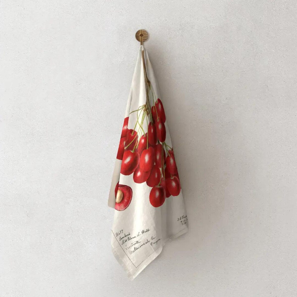 Lniany ręcznik kuchenny - kiść wiśni