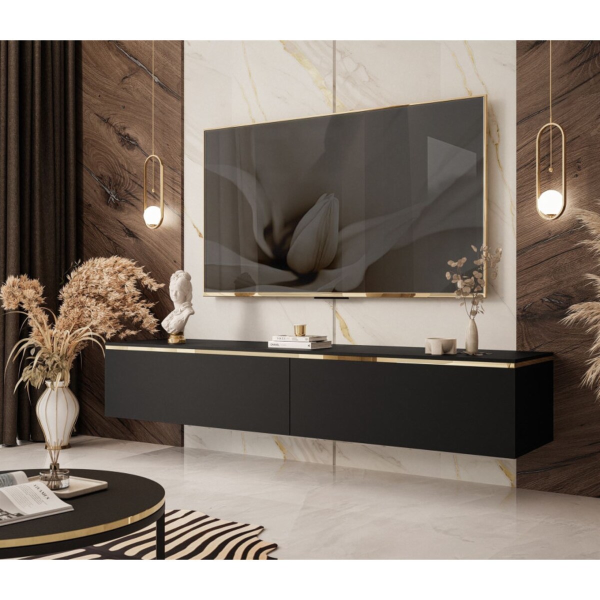 Szafka RTV AURORA czarny mat wisząca