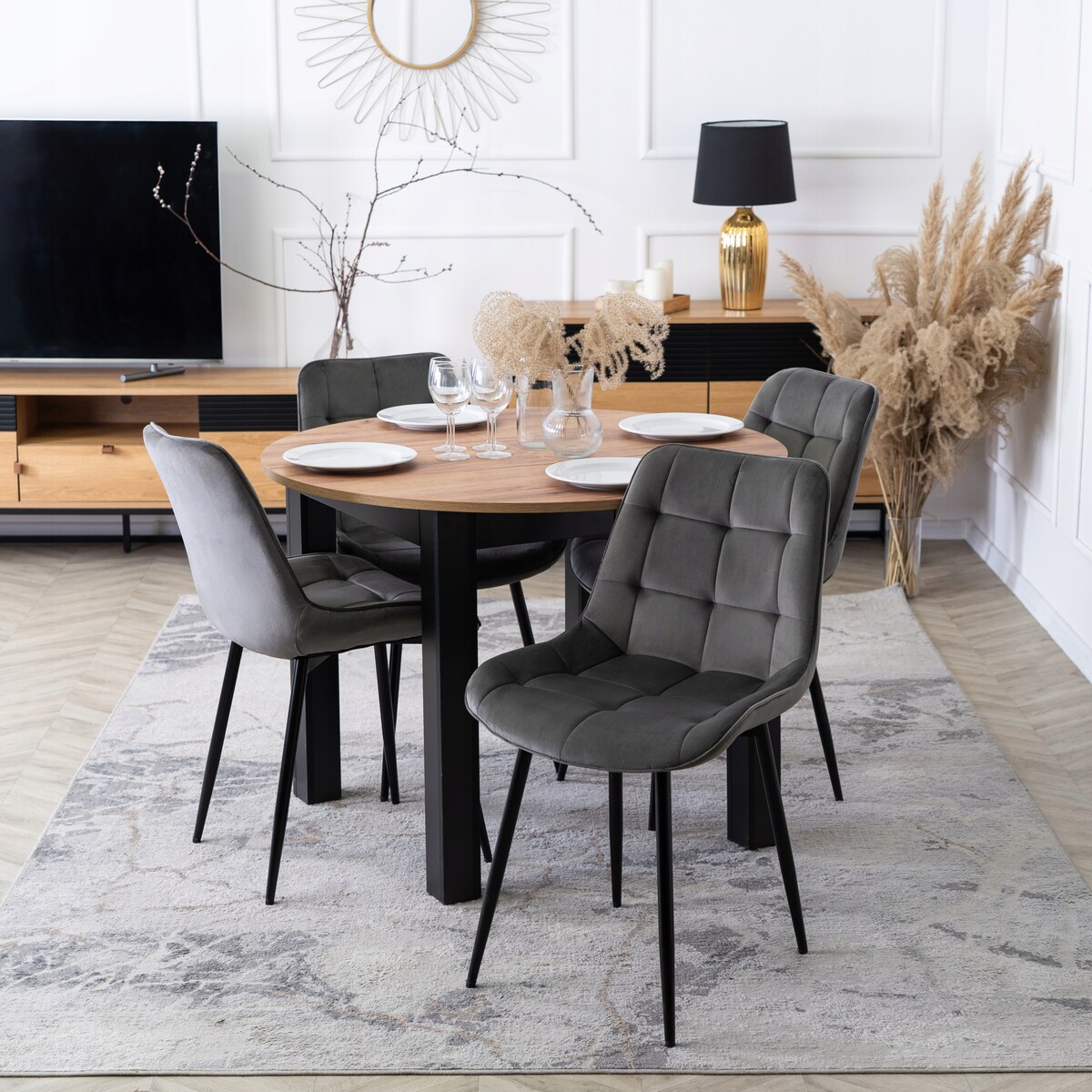 Krzesło Tapicerowane Welurowe Do Salonu Jadalni Kuchenne Szare CHRIS