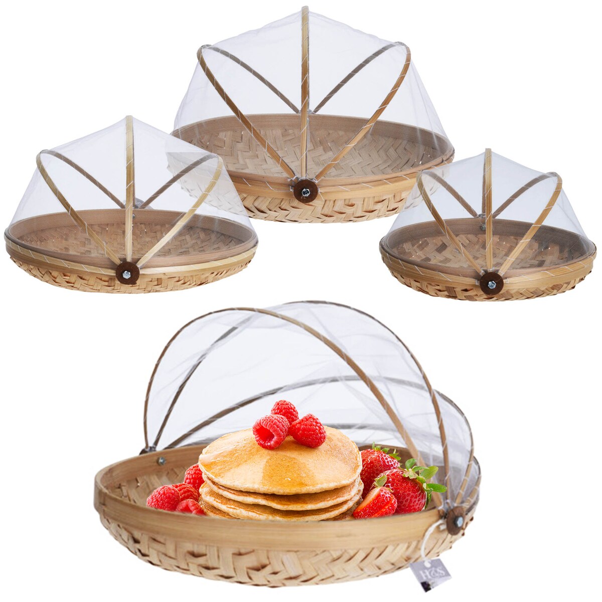 Moskitiera Na Stół Bambusowa Na Owoce Jedzenie Na Taras Ogród Zestaw 3 Szt