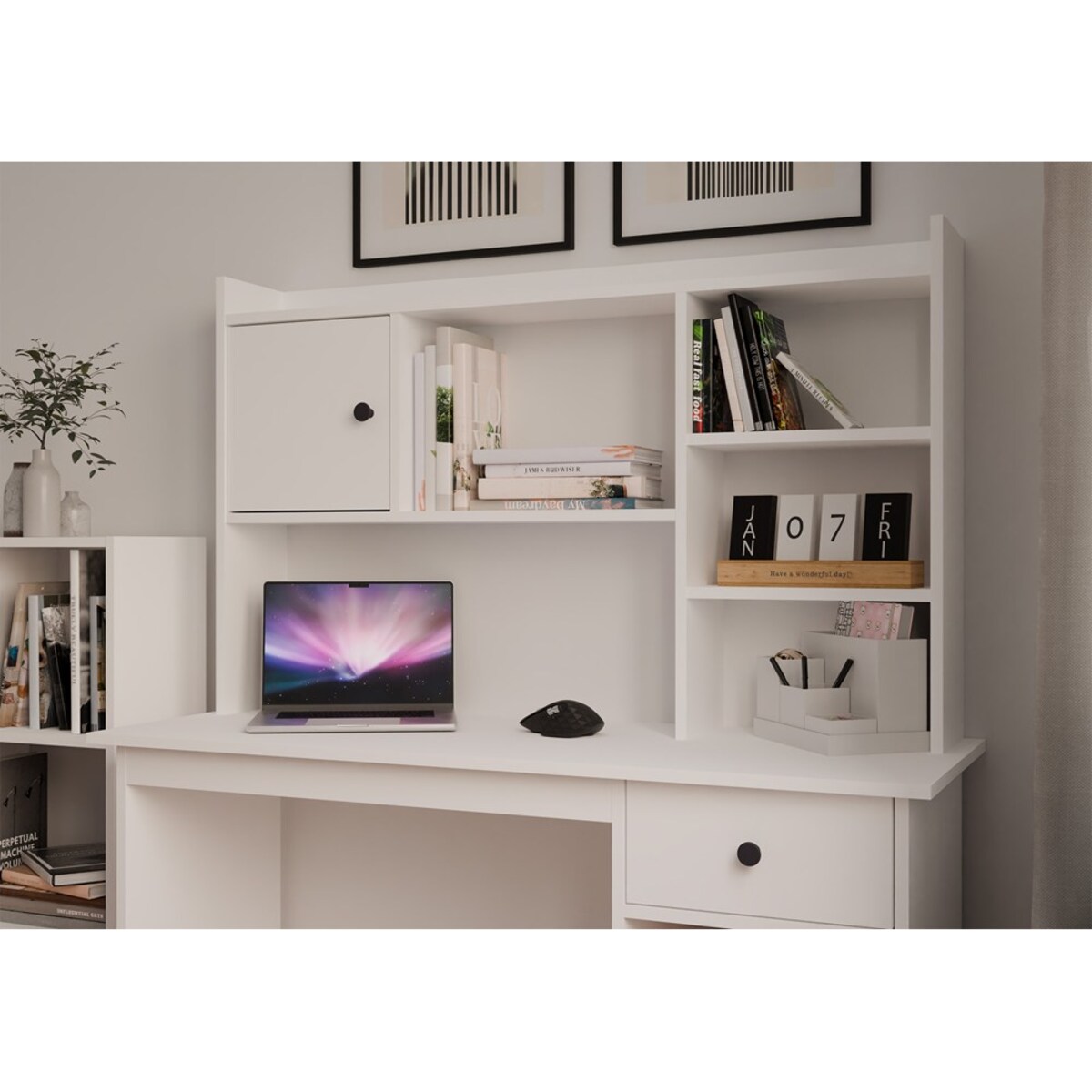 Nadstawka do Biurka 120 cm BIAŁA 1 Drzwi Regał Na Książki Dokumenty