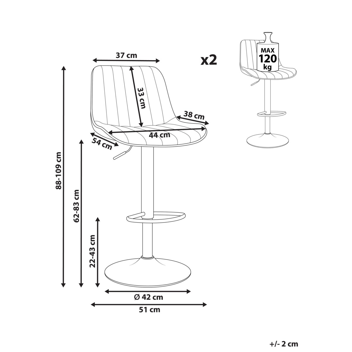Zestaw 2 krzeseł barowych DUBROVNIK Welur Obrotowy Miętowy