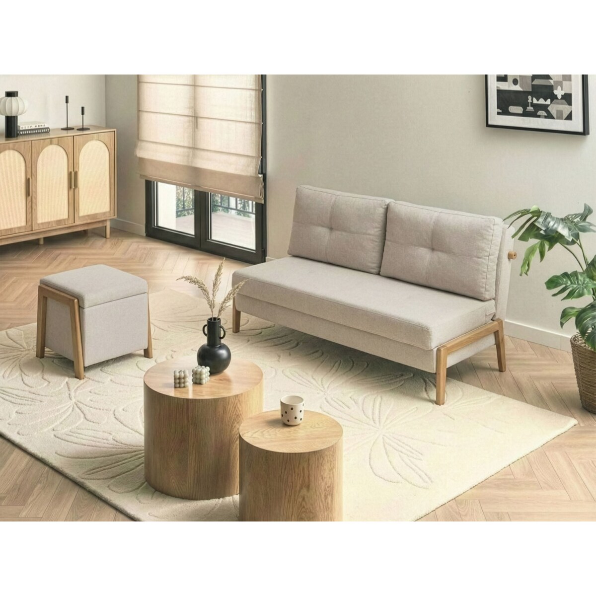 Puf ze schowkiem EDLAND Jasnobeżowy