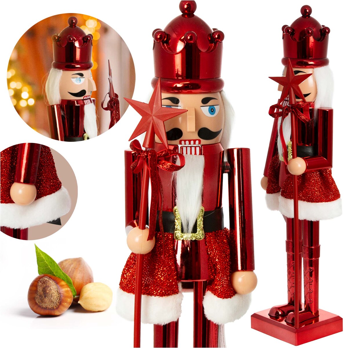 Figurka Dziadek Do Orzechów 60 Cm Boże Narodzenie Czerwony Czapka Z Bombką