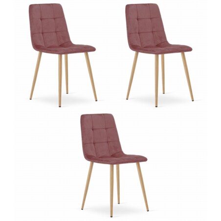 Krzesło Do Jadalni Kuchni Salonu Kara - Różowy Aksamit / Nogi Kolor Drewna X 3