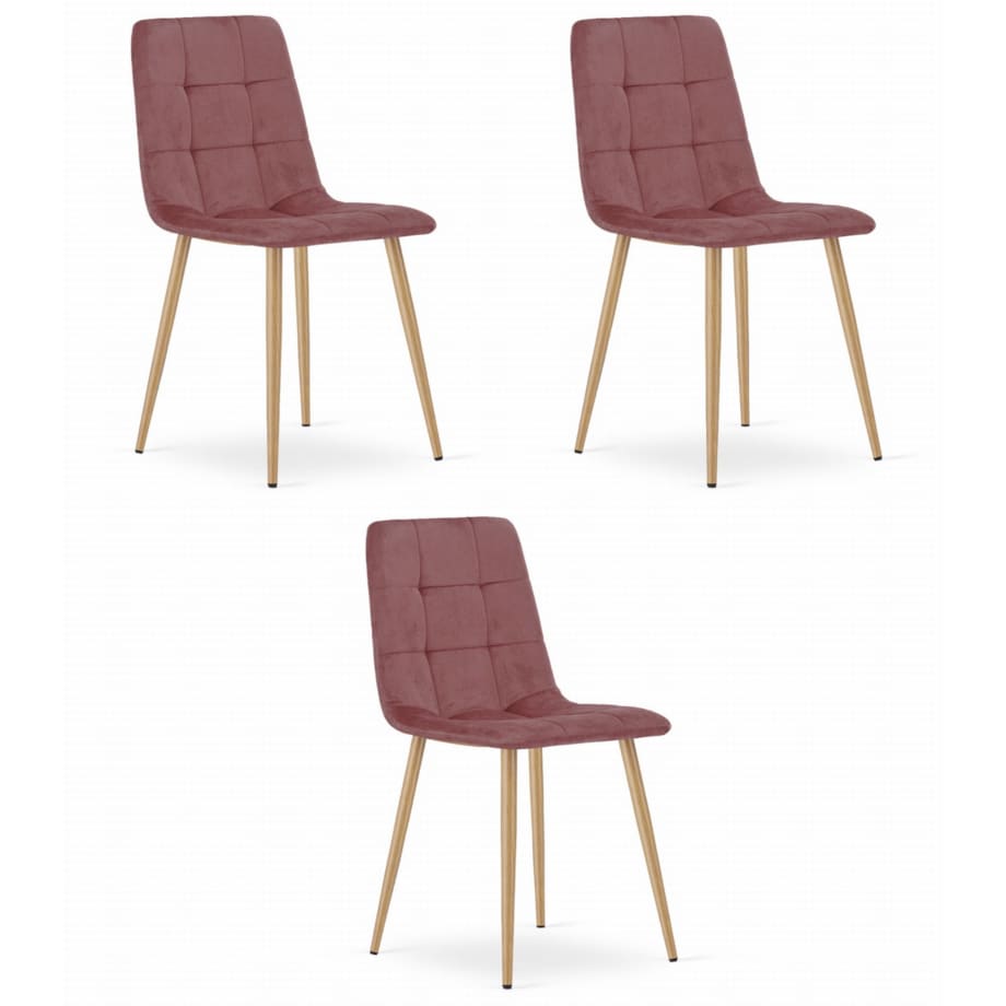 Krzesło Do Jadalni Kuchni Salonu Kara - Różowy Aksamit / Nogi Kolor Drewna X 3