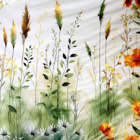 Pościel satyna bawełniana 180x200 Solaia kremowa, kwiatowa zielona łąka, Satynlove Premium